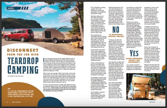 thumbnail of magazine article "Disconnect from the job with Teardrop Camping"