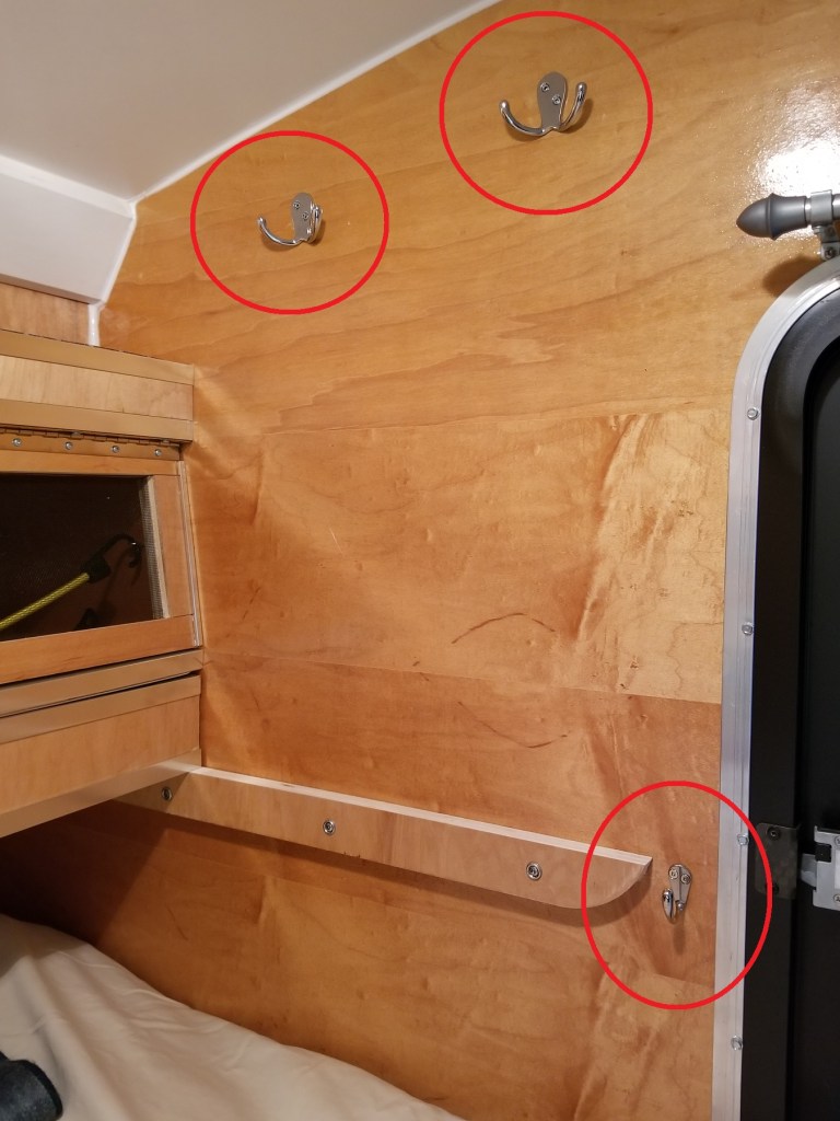 hooks on the wall inside a Teardrop trailer
