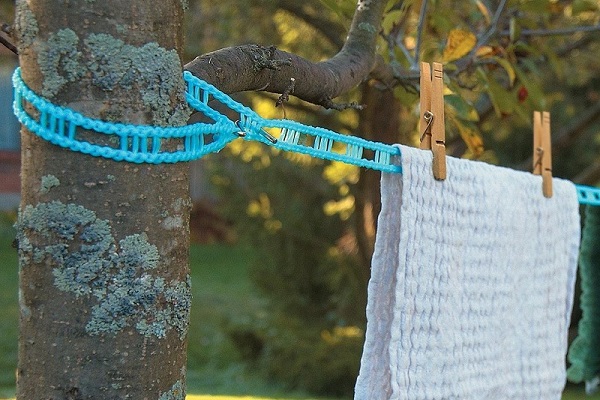 laundry pegged to camp site clothesline