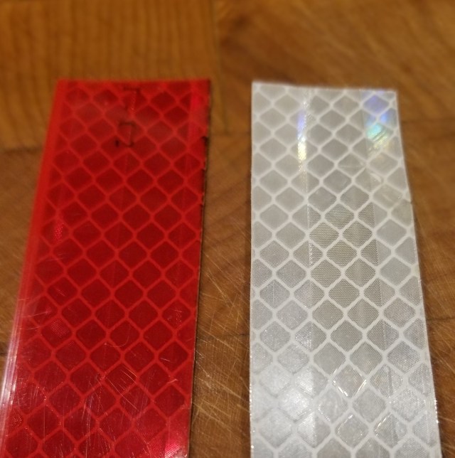 red and white reflective tape