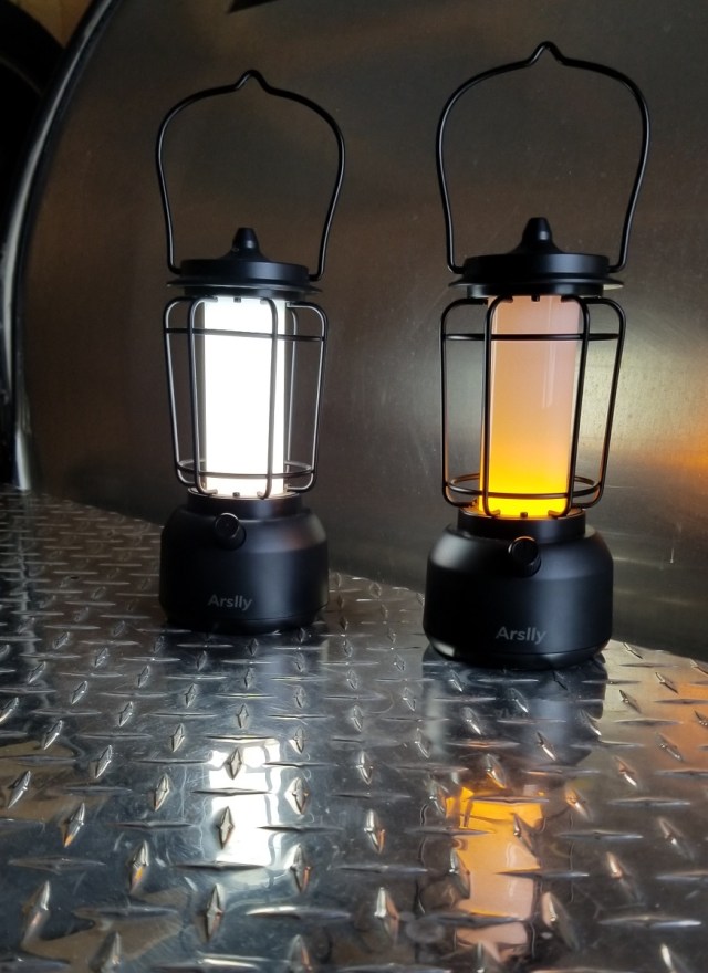 camping lantern with white light and flame effect